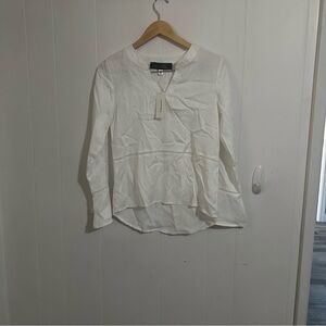 White 3/4 Sleeve Buttoned Blouse with Mandarin Collar